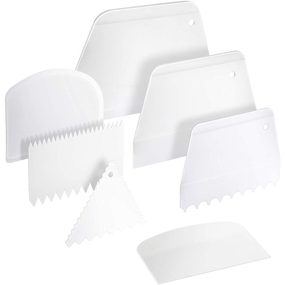 Professional Cake Smoother Tool Set, 7 Pcs Cake Icing Scraper & Cutter