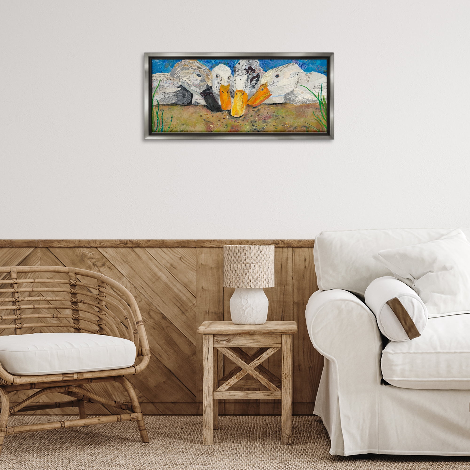 Stupell Industries Just Ducky Collage Animals Painting Gray Floater Framed Canvas Art Print Wall Art, 25 x 11