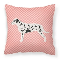 Carolines Treasures BB3583PW1414 Dalmatian Checkerboard Pink Fabric Decorative Pillow