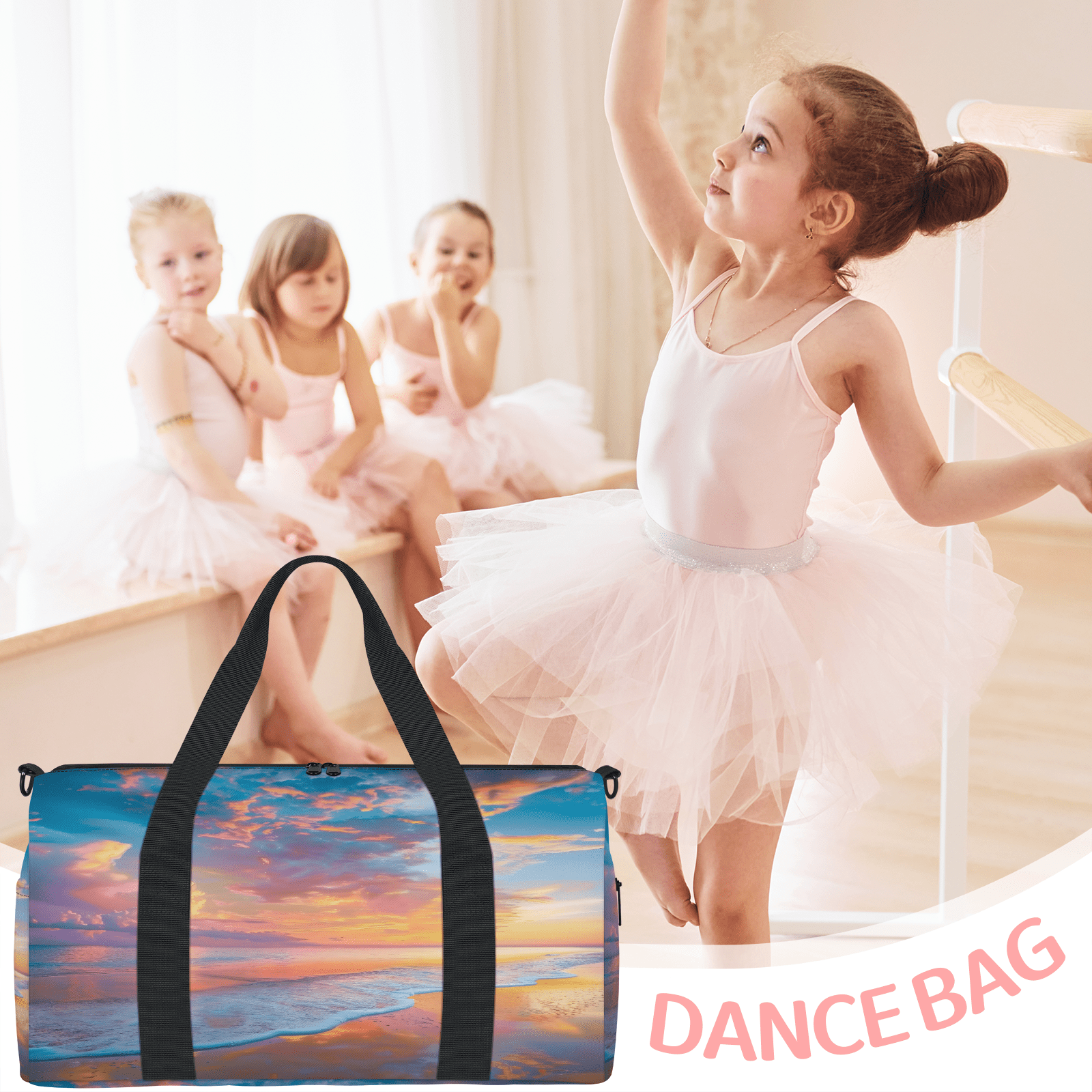 Herdesigns Hawaiian Beach Themed Gym Bag for Women, Duffle Bag for Travel Sport, Lightweight Waterproof Carry on Weekender Overnight Dance Yoga Workout Bags
