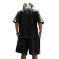 thumbnail image 4 of Men'S Terry Cloth Loose Fit Drop Shoulder Short Sleeve T Shirt And Drawstring Waist Shorts Set Casual Summer Loungewear For Daily Wear,Black,L, 4 of 4