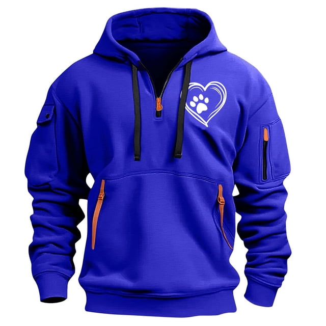 Styesk Sweatshirts for Men Fashionable Men's Printed Hooded Sweatshirt With Zipper And Multiple Pockets Pullover Sweatshirt