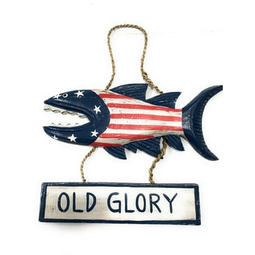 Old Glory Sign 15" Shark Attack - Americana Decor Texas Accent | #ort17087