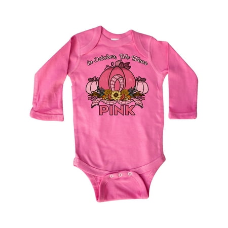 

Inktastic In October We Wear Pink with Ribbon and Pink Pumpkins Gift Baby Boy or Baby Girl Long Sleeve Bodysuit