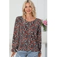 thumbnail image 5 of Women's Red V Cut Lace Patch Tie-up Ruffled Puff Sleeve Floral Blouse, 5 of 5