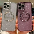 thumbnail image 5 of Compatible with iPhone 12 Pro Max Magnetic Glitter Case-6.7 Inch, Luxury Love Heart Pattern Plating Bling Clear Case, Compatible with MagSafe for Women Girls Shockproof Back Cover-Purple, 5 of 7