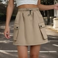 thumbnail image 2 of MIXUE Skirts For Women Summer Solid Color Elastic Waist Drawstring Cool High Waist A Line Mini Skirt Sportwear,Brown,XXL, 2 of 4