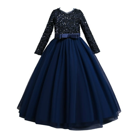 

XIEULQP Baby Girl Clothes Kids Girls Vintage Flower Lace 3/4 Sleeves formal Wedding Party Dance Dress Summer Dress Blue