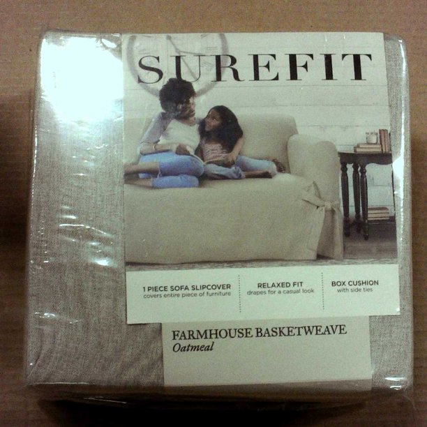 Farmhouse Basketweave Sofa Slipcover Sure Fit Oatmeal (7496