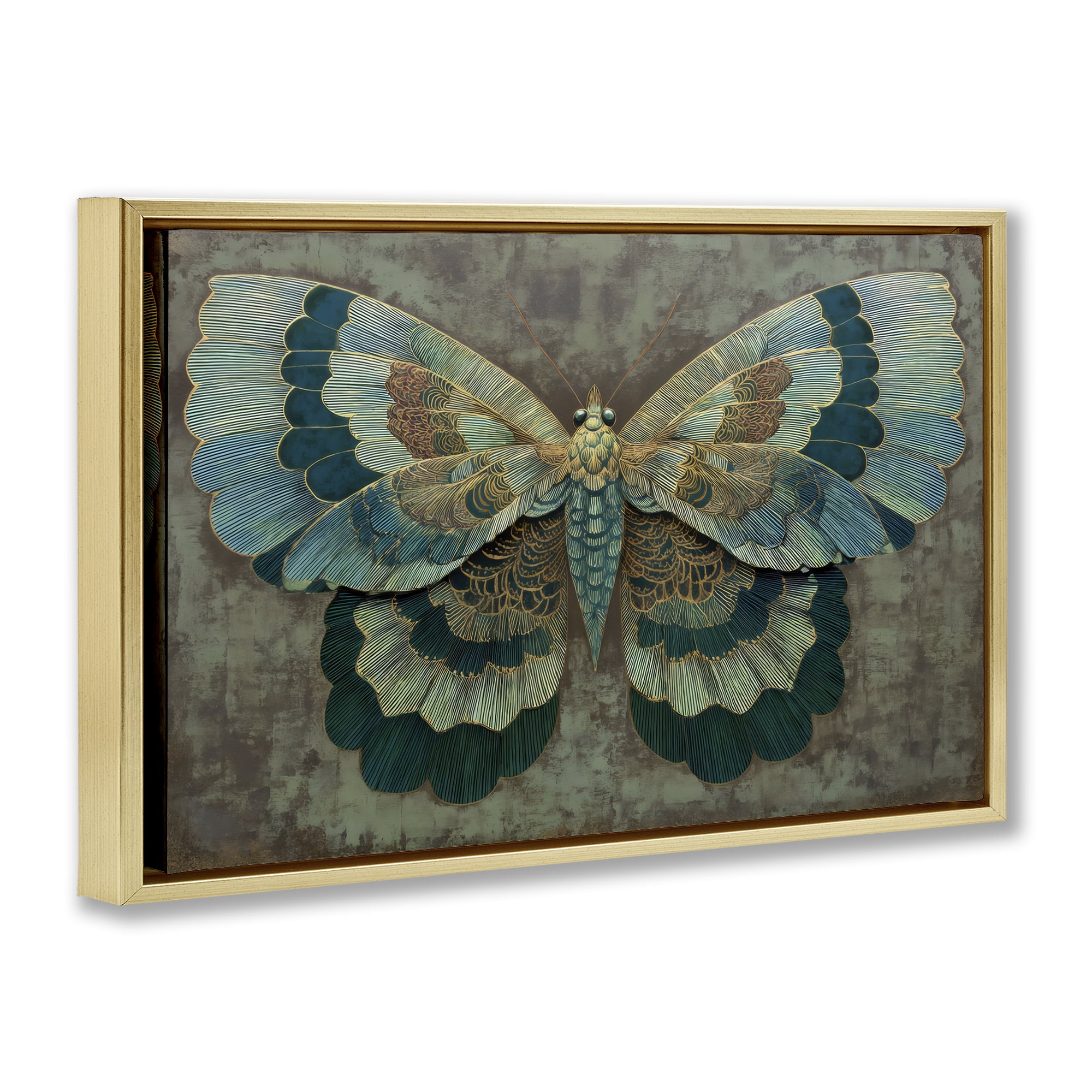 Stupell Industries Golden Jewel Butterfly Gold Framed Floater Canvas Wall Art, design by Petal Prints Design