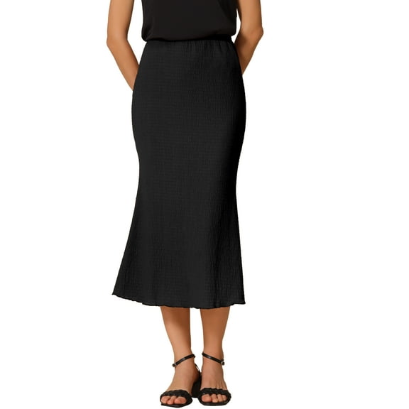 INSPIRE CHIC Women's Texture Stretchy Bodycon Mermaid Skirt Elastic High Waist Maxi Skirts S Black