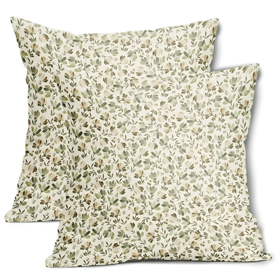 LAMIRO Spring Daisy Floral Pillow Covers 18X18" Sage Green Brown Beige Vintage Flowers Decorative Pillow Cases Set of 2 Block Print Throw Pillows Farmhouse Decor for Sofa Couch Cushion Outdoor
