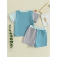 thumbnail image 4 of Suealasg Toddler Boy Shorts Sets Baby Boy Clothes Round Neck Short Sleeve Letter Print Tops + Elastic Waist Shorts 2Pcs Kids Summer Clothing, 4 of 9