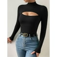 thumbnail image 4 of MOYIKO Cutout Front Mock Turtle Neck Long Sleeve Shirts for Women Fitted Tops Tees,Size Small, 4 of 8