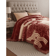 thumbnail image 2 of DBOZE Luxury Heavy Floral Velvet Blanket, 2 Ply Reversible Faux Mink Raschel Fleece, Ultra Soft Silky Plush Warm Winter Blanket, Oversized King, Red Wine & Cream, 2 of 5
