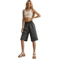 thumbnail image 6 of ABATAB Bermuda Shorts for Women Cotton Linen Baggy Shorts Wide Leg Casual Summer Lightweight Shorts with Pockets, 6 of 7