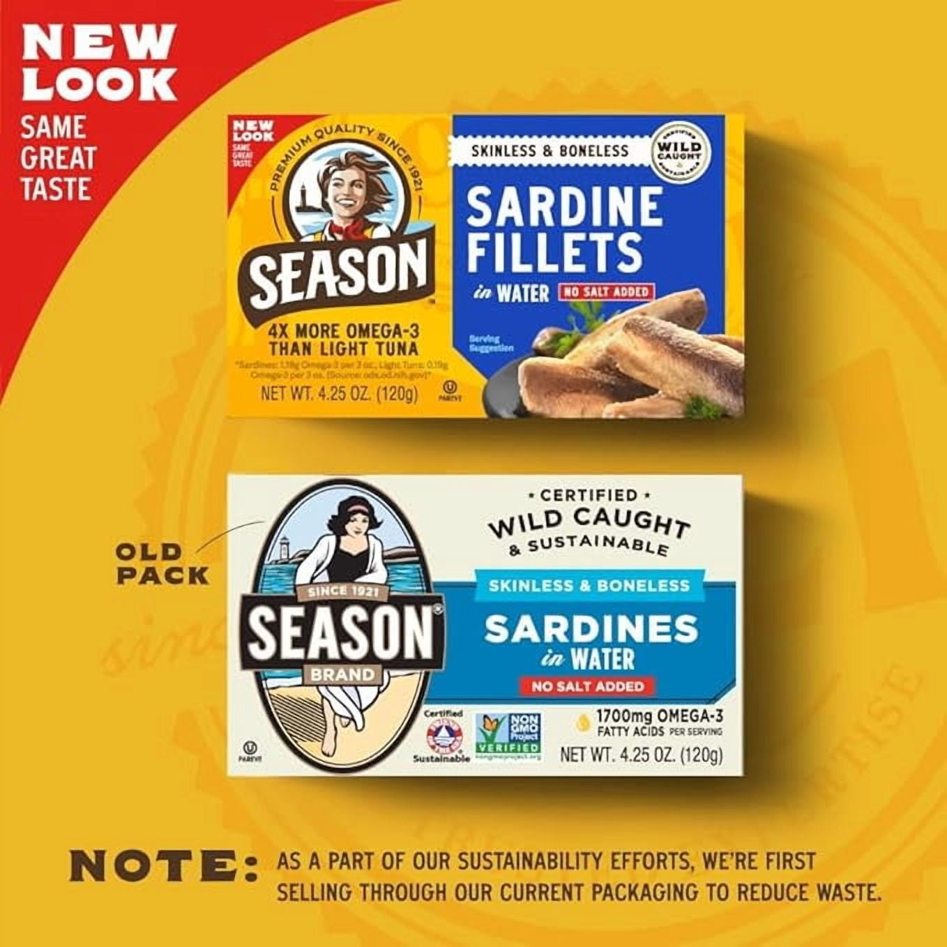 (12 pack) Season Sardines in Water, 4.25 oz Can