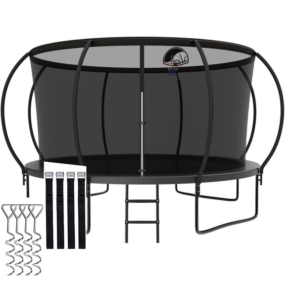 CITYLE 14FT Trampoline with Enclosure Net, 1400LBS Trampoline with Basketball Hoop for 6-8 Kids, No Gap Design Outdoor Trampoline for Kids Adults with Wind Stakes, Backyard Recreational Trampolines