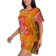 thumbnail image 2 of Cauagu Orange Flower Psychedelic for Women's Round Neck Pajama Set,Short-Sleeved Pajamas Soft Sleepwear Set Summer Pajamas Set Lounge Sets 2-Piece Pj-4X-Large, 2 of 6