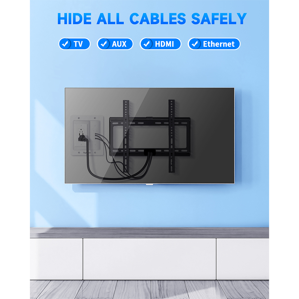 in Wall Cable Management Kit for TV, Recessed Outlet with 2 AC & 2 USB, TV Cable Hider Wall Kit, Wall Cable Management for Low Voltage, TV Cord Hider for Wall Mounted TV, White