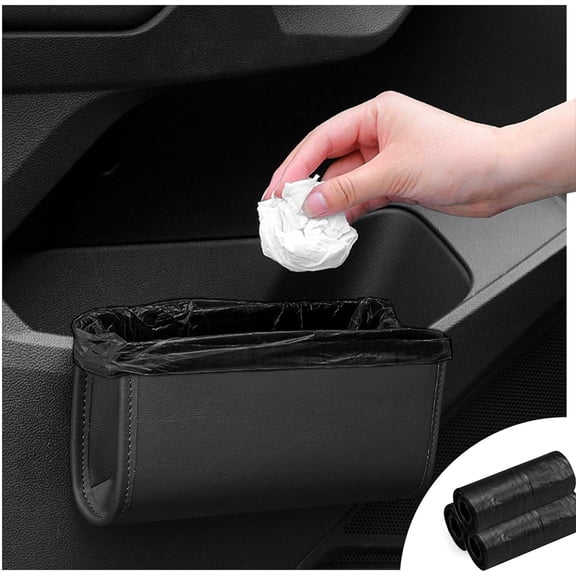 Car Trash Can, Universal Leather Foldable Leakproof Garbage Bins Organizer Holder with 45 pcs Trash Bag, Car Seat Back Storage Box for Most Vehicles