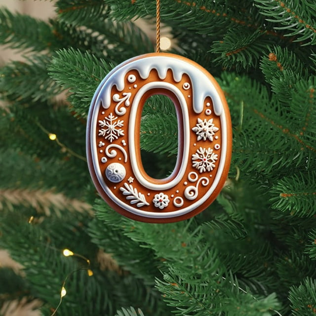 YoGold Gingerbread Alphabet Ornaments For Christmas Tree 26 Initial Candy Cane Letter Pendant With Berries Pattern Mini Monogram Hanging Decorations For Party Gifts DIY Decor 1pcs O