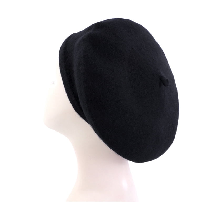 6616 Women French Wool Beret Hats - Solid Color Classic Beanie Winter Cap Parquet Solid Color French Beret Wool Material. Classic  main image 3
