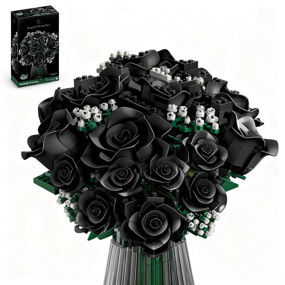 GZBricker Black Rose Flowers Bouquet Building Set, Compatible with Lego Botanical Collection Home Office Decor for Women Adults Girls