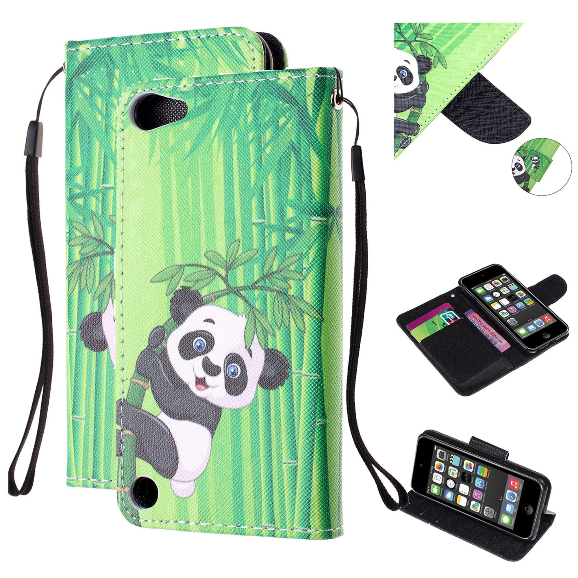 Panda Touch 6 Chreey Phone Case for iPod Touch 5 3D Relief Pattern Flip PU Leather Protective Case with Wallet Card Slots Stand Function