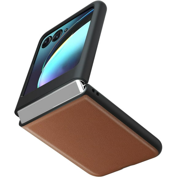 Case for Motorola Razr  2023 (Razr Plus 2023) PU Leather Back Cover Hard PC Bumper Phone Case for Moto Razr  2023 - Brown