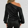 thumbnail image 5 of Aboser Womens Off Shoulder Shirts Trendy Silky Satin Shirt Ruched Long Sleeve Blouses Dressy Casual Party Club Blouse Loose Fits Semi Formal Tops Black S, 5 of 6