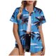 thumbnail image 1 of Pantalones Cortos para las Mujeres Sexy, Blusas de Estilo Hawaiano Impreso, Botón Arriba Cuello Turndown Superior, 1 of 5