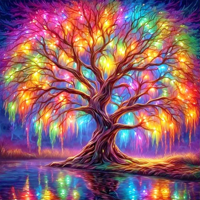 Pintura de diamante 5D DIY, taladro redondo completo, árbol de color, decoración del hogar, arte artesanal, 40x40cm