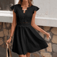 thumbnail image 2 of EASYBRAUS Women Summer V Neck Lace Floral Dress Sleeveless Ruffle Casual Midi Dress, 2 of 4