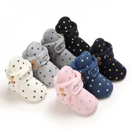 

ZDMATHE Baby Boy Girl Toddler Shoes Cute Star Print Prewalkers Booties Winter Soft Anti-slip Warm Newborn Infant Crib Shoes Moccasins