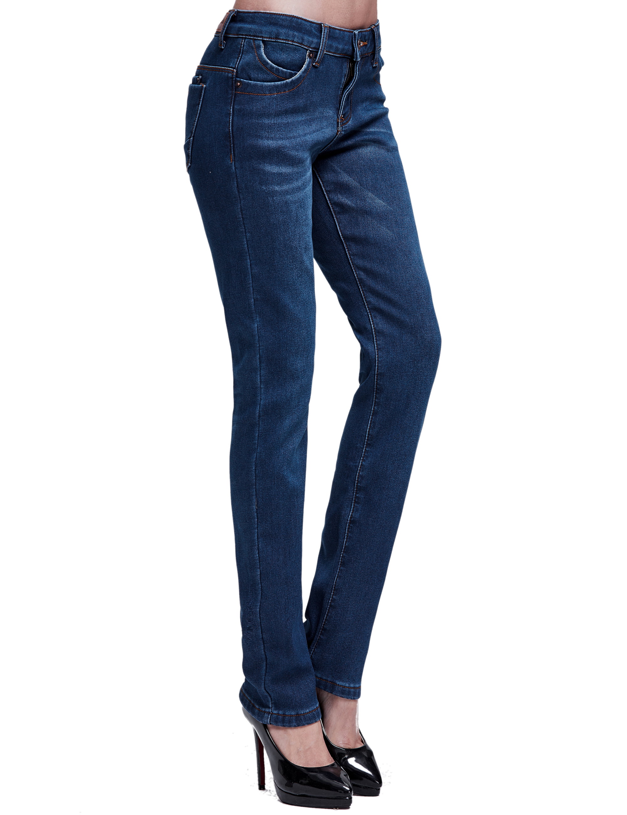 Eyicmarn Womens Warm Fleece Lined Jeans Stretch Skinny Winter Thick  Jeggings Denim Long Pants Light Blue