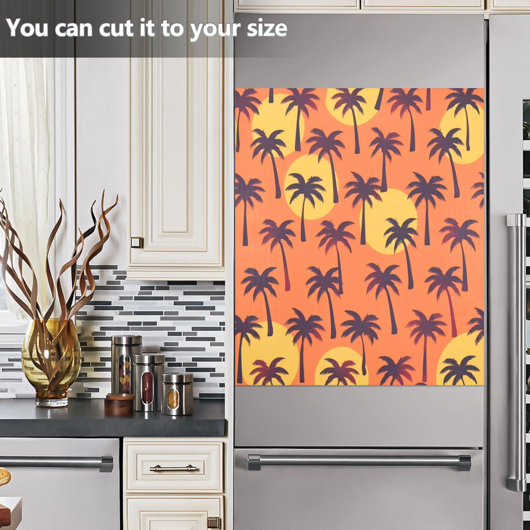 Dishwasher Magnetic Sticker 23x26 Inch Refrigerator Magnetic Sticker Washing Machine Magnetic Sticker Kitchen Panel Magnetic Sticker Home Decor Orange Sunset Coconut Tree