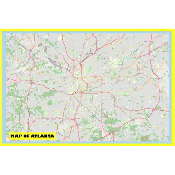 Map of Atlanta 18x24 with Neighborhoods, Streets, Roads, Highways and Parks - Laminated Wall Map Poster Print - Vivid Imagery with Bright Colors