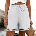 thumbnail image 6 of Cotton Shorts for Women Casual Summer Hollow out Hem Solid Color Breathable Lightweight Elastic Waist with Drawstring Shorts Loungeweawr Goling out Holiday Shorts with Pockets, 6 of 9