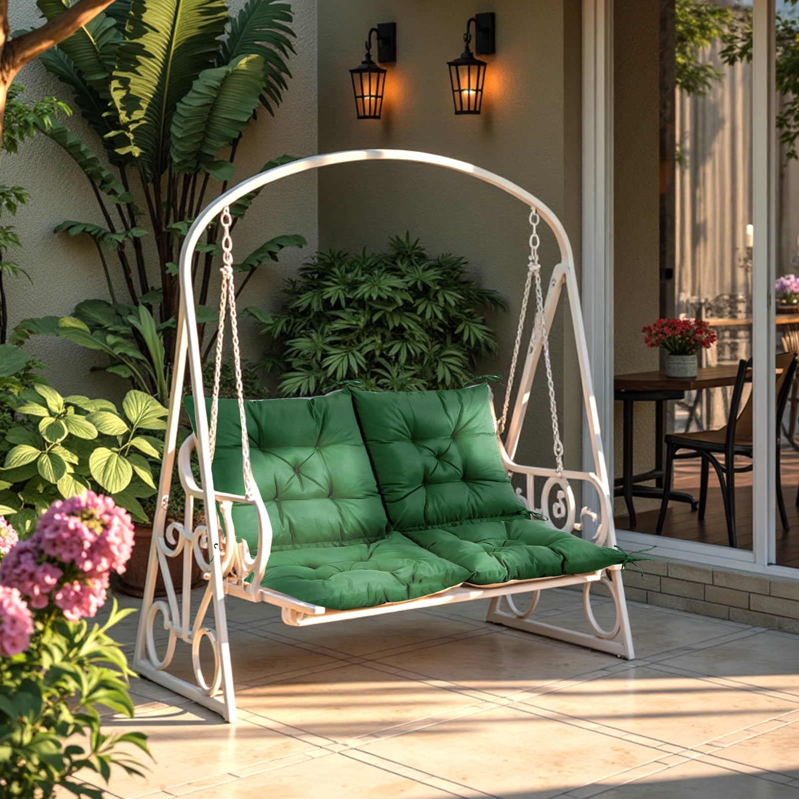 Outdoor Bench Cushion Matalde Swing Chair Cushion Waterproof with 8 Nonslip Ties, Dark Green 120cm*100cm