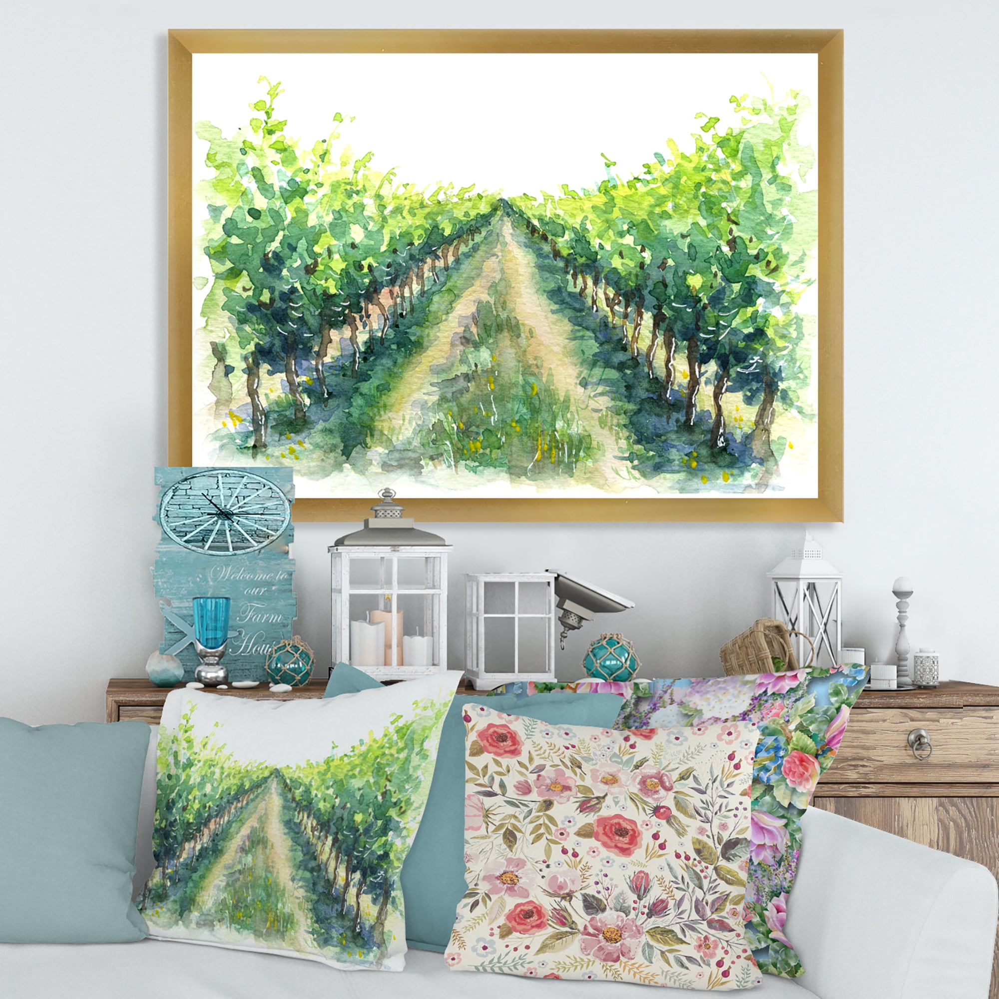 Designart 'Rural Scene Vineyard Path' Traditional Framed Art Print