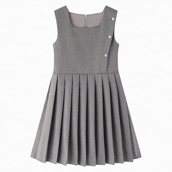 mgoYE 2t Girl Dress Easter Girls School Dress Cute Knee Length Sleeveless Jumper Dress for Kids(Grey,4-5 Years)