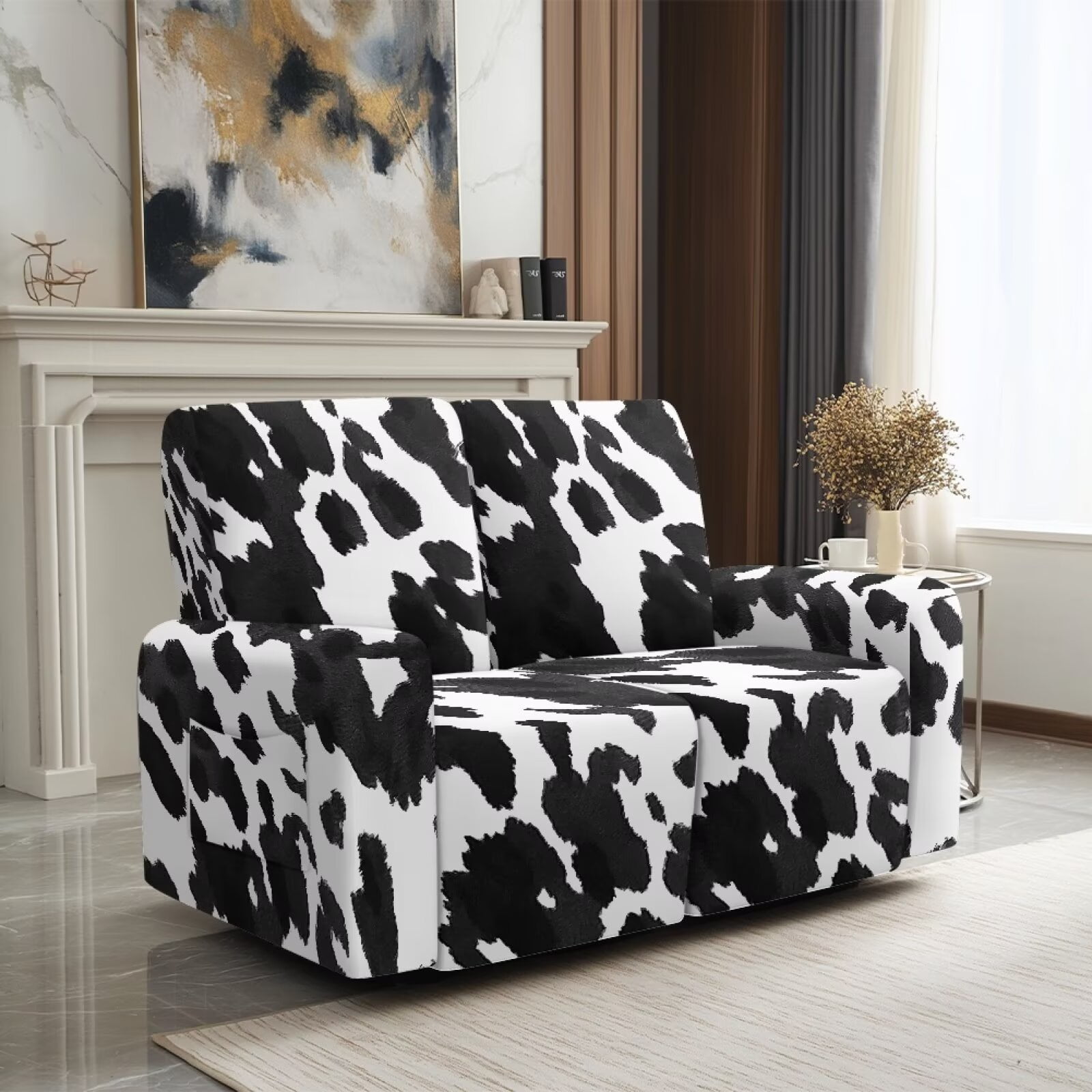 Yuyamidu Cow Print Recliner Loveseat Covers for Living Room Washable Recliner Loveseat Slipcover with Elastic Edge Breathable Reclining Couch Covers Gift for Friends
