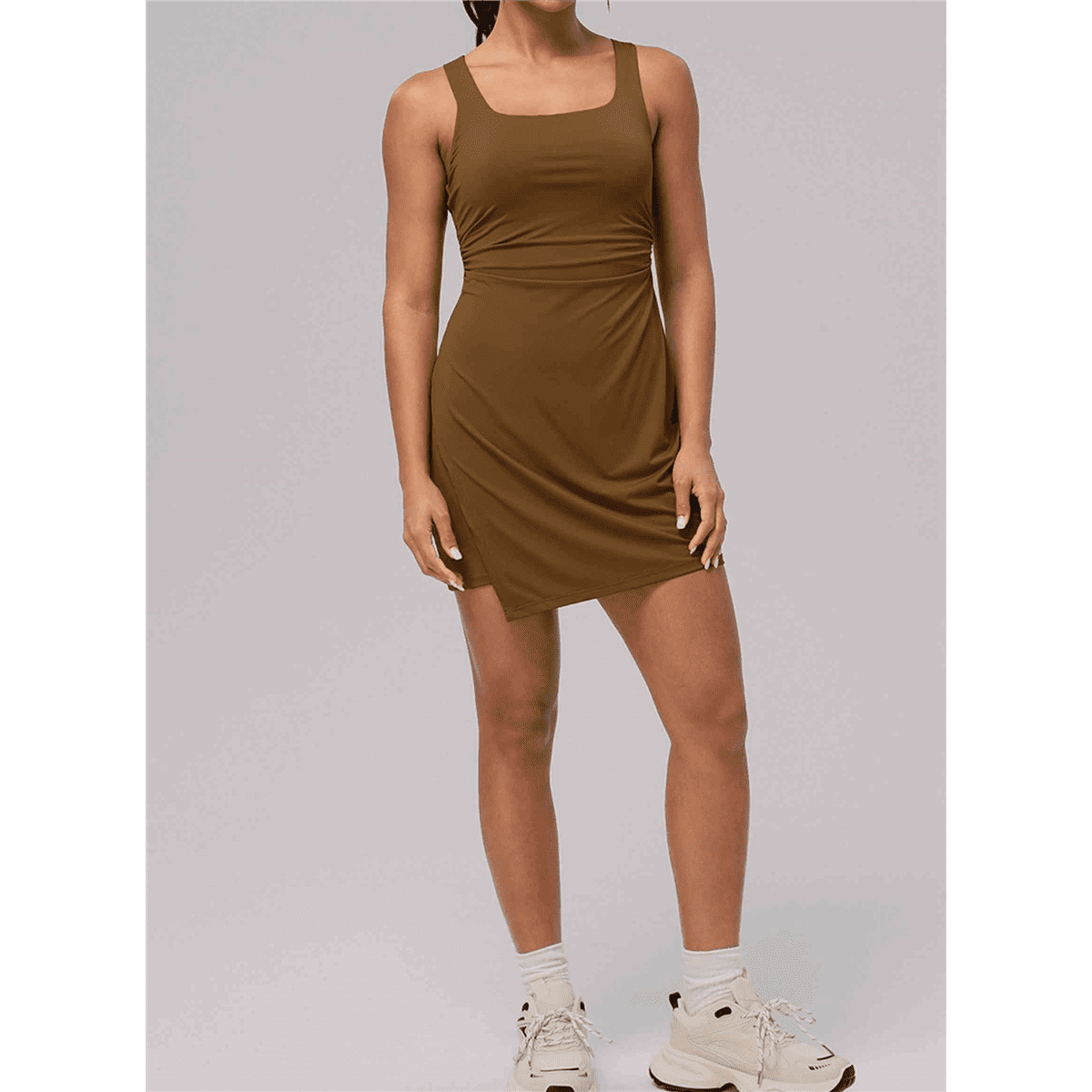 Womens Tennis Dress Athletic Dresses Workout Dress Skort Dress Golf Outfits Mocha Brown M