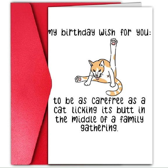 Birthday Card – "Be As Carefree As A Cat" Humorous Design – Perfect for Friends & Family – Envelope Included, Blank Inside for Personal Messages