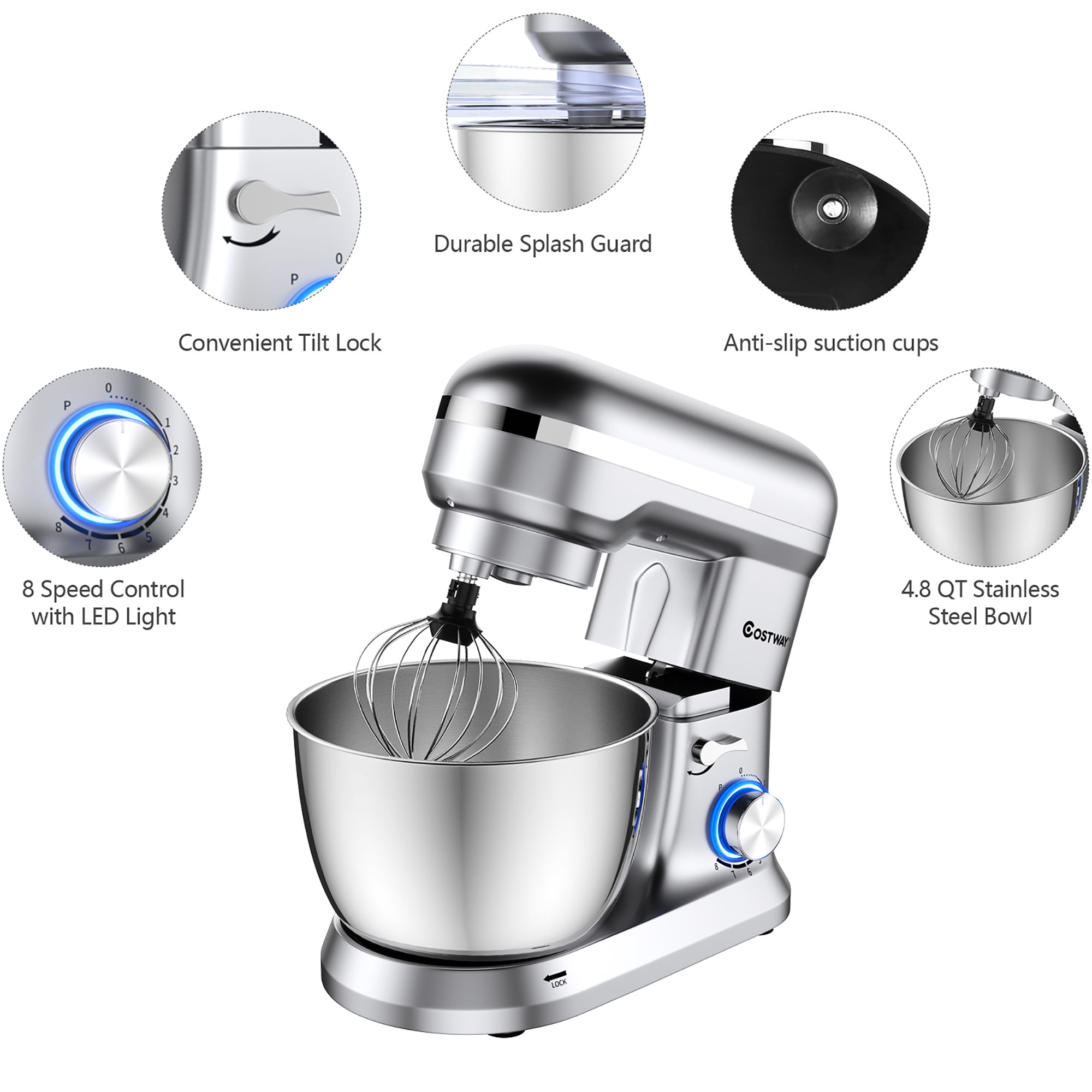 Costway 4.8 QT Stand Mixer 8-speed Electric Food Mixer w/Dough Hook -  13.5'' x 7.5'' x 12.5''(L x W x H) - On Sale - Bed Bath & Beyond - 33563313