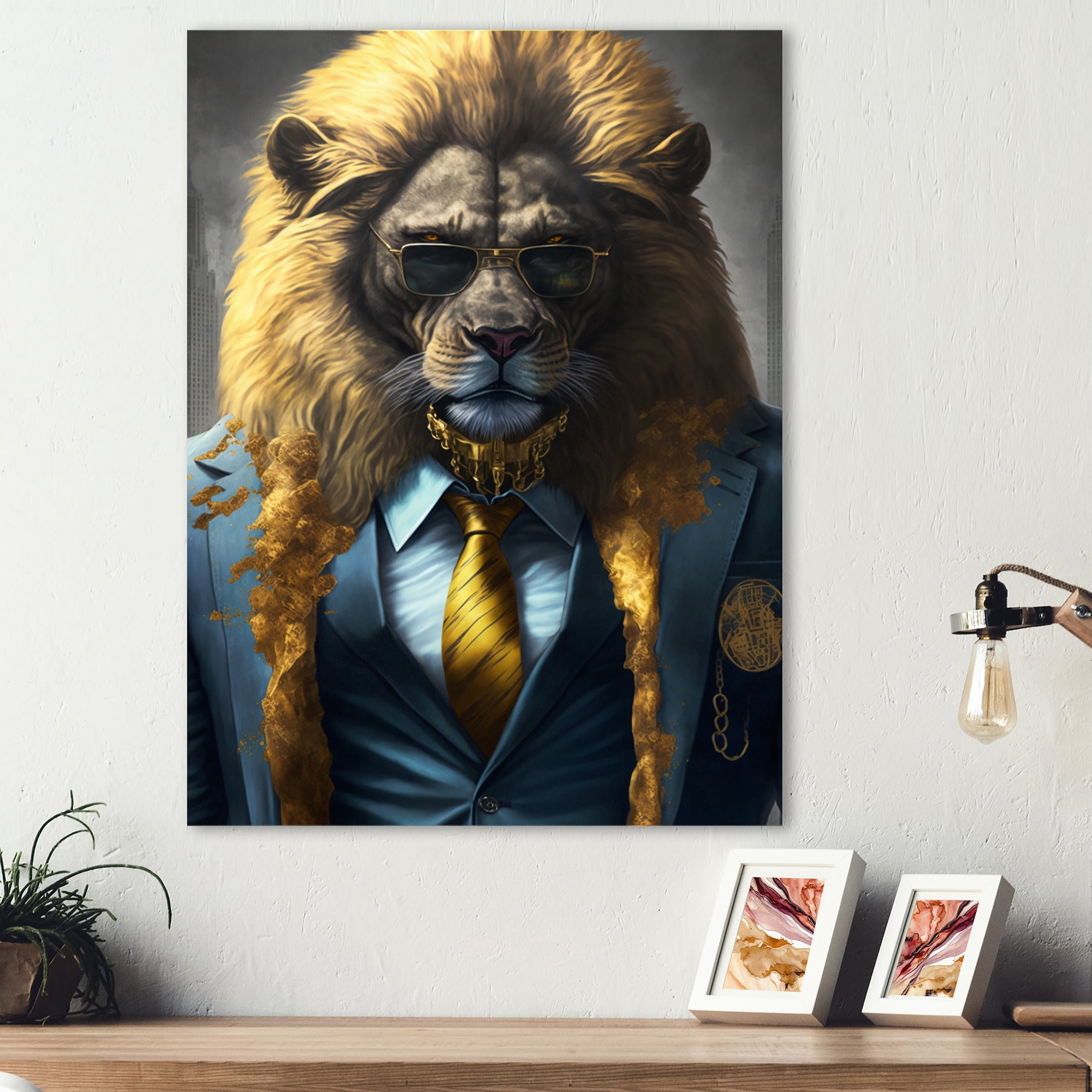 Designart Lion Gangster In NYC Canvas Wall Art