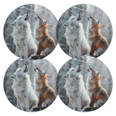 

Ryvnso Wolf and Fox in Forest Round Plate Mats Dining Table Placemat Set of 4 for Holiday Decoration