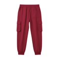 thumbnail image 4 of Men's Casual Solid Color Cargo Pants, Loose Fit Elastic Drawstring Waist Athletic Workout Trousers with Multi Side Flap Pockets Wine L, 4 of 6