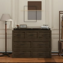 Murphy Bed Cabinet Full Size with Charging Station, Multi-Functional Foldable Platform Bed with 1 Large Storage Drawer for Guest Room, Small Bedroom, Rustic Gray